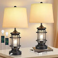 AKASUKI Farmhouse Table Lamps Set of 2 - Rustic 3-Way Dimmable Bedside