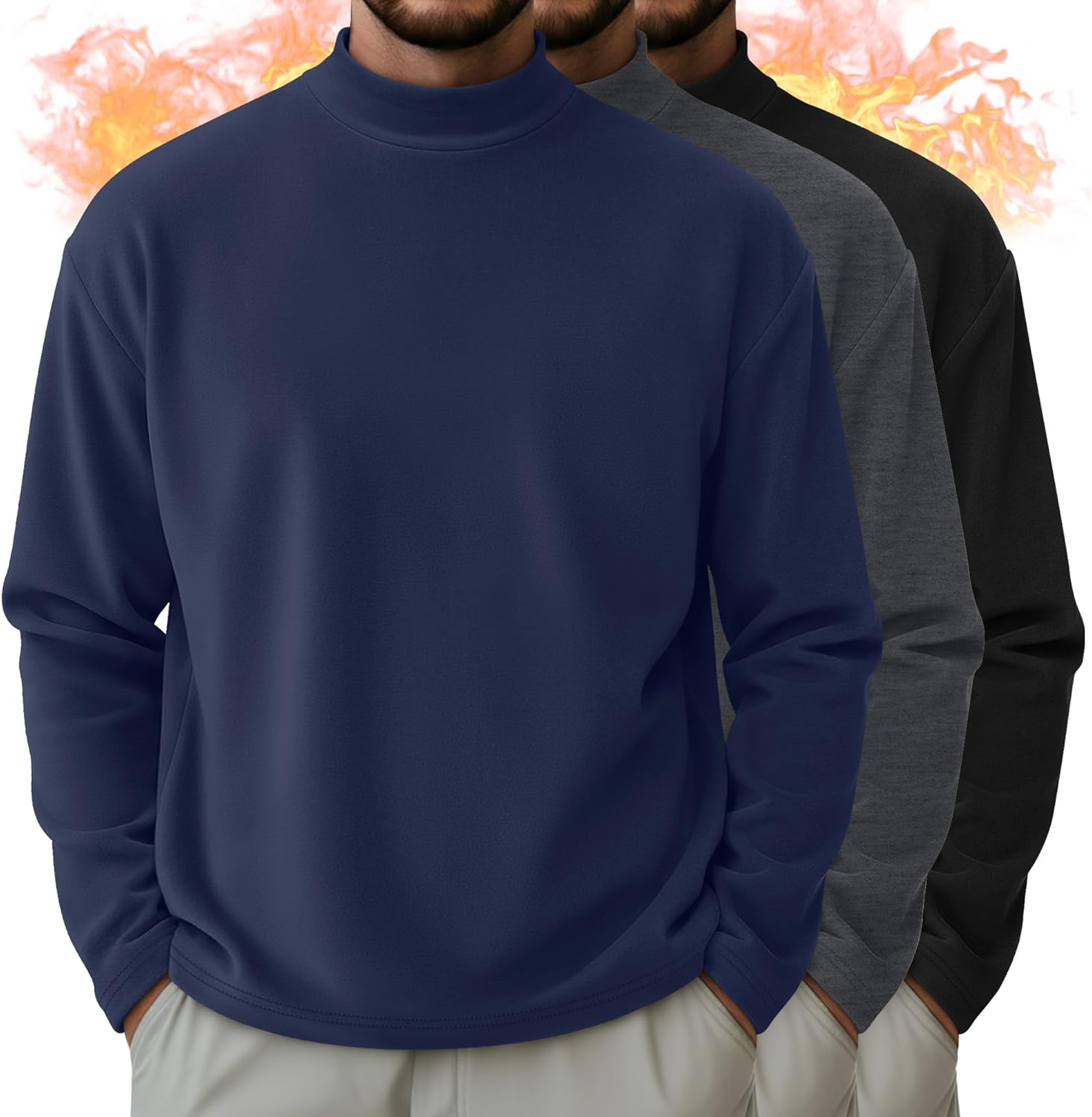 Men's Mock Turtleneck Shirts 3 Pack for All-Day Comfort