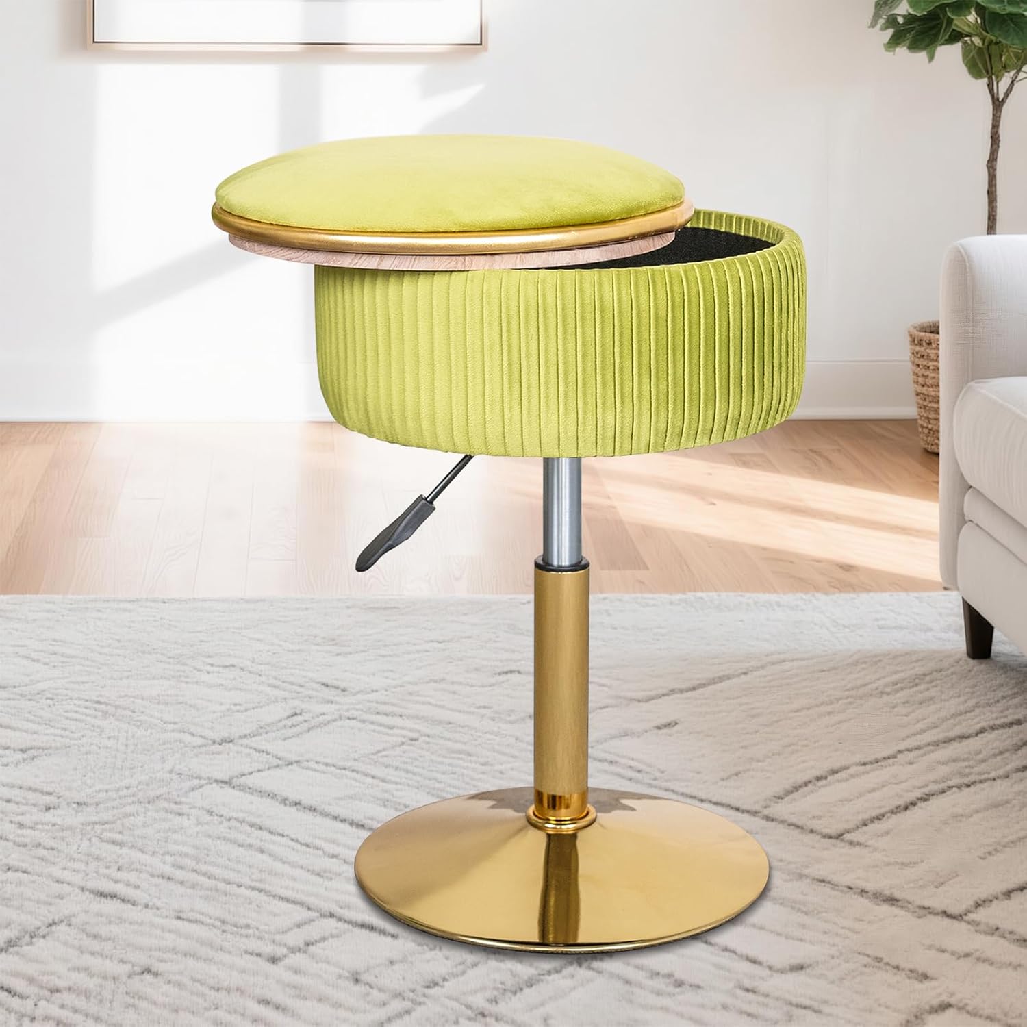 Velvet Vanity Stool with Adjustable Height and Hidden Storage