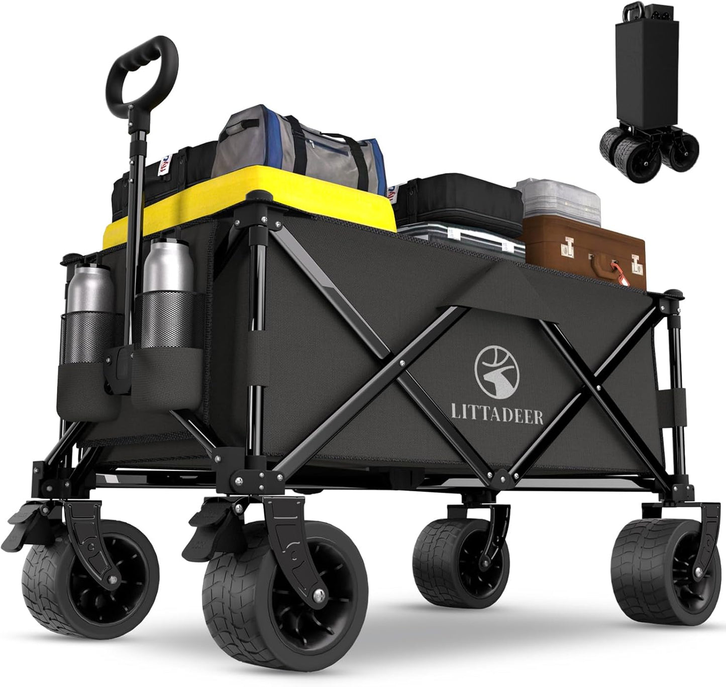 Collapsible Wagon Cart with Silent All-Terrain Wheels for Outdoor Use