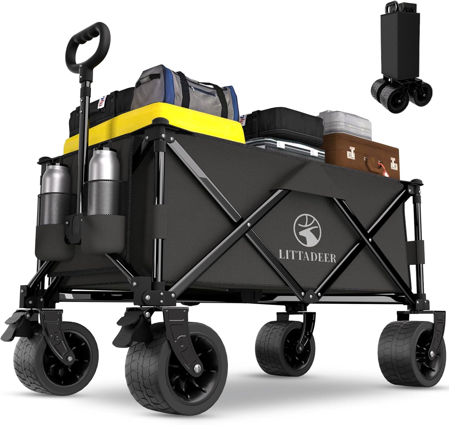 Collapsible Wagon Cart with Silent All-Terrain Wheels for Outdoor Use