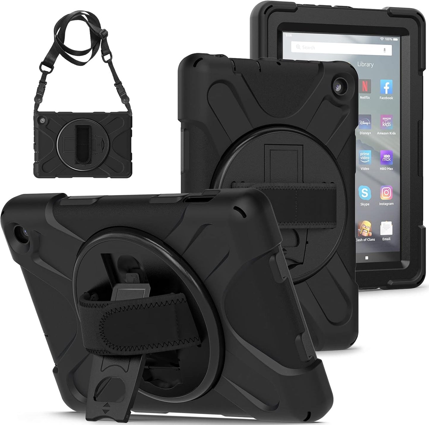 360 Rotatable Case for Fire 7 2022 with Detachable Straps