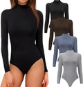 5 Pack Long Sleeve Bodysuits for Women Mock Turtleneck - Stretchy