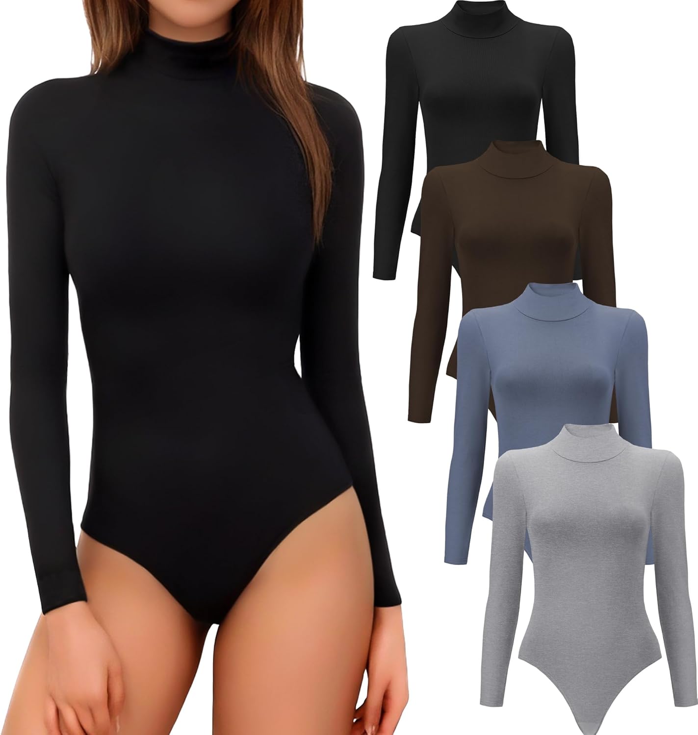 MLYENX Long Sleeve Bodysuits for Women - Casual Stretchy Tops