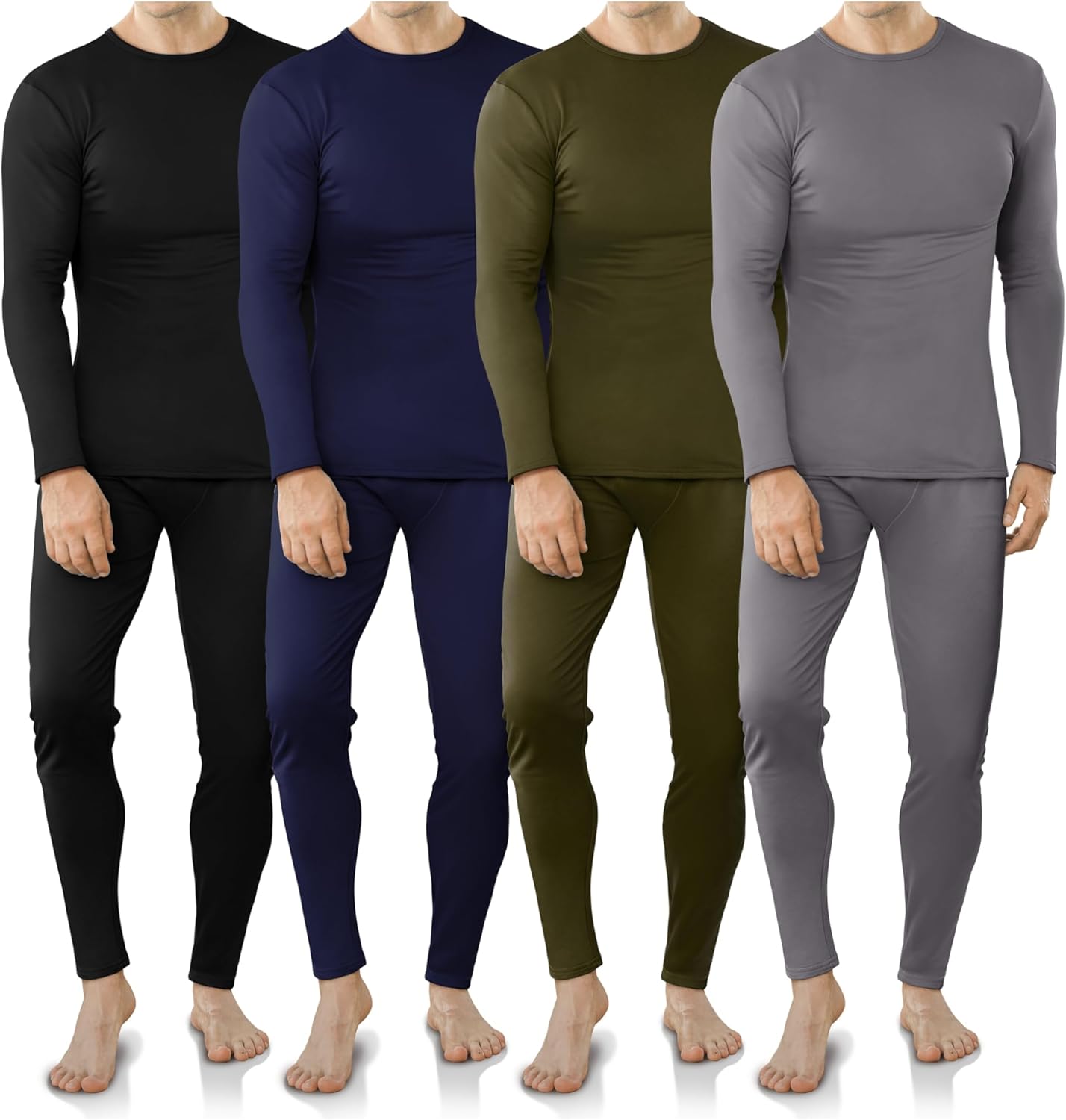 Fleece Lined Thermal Underwear for Men - 4 Set Long Johns