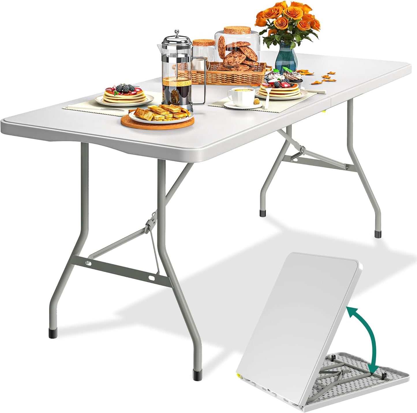 YITAHOME 6ft Heavy Duty Folding Table - Portable with Thick Top