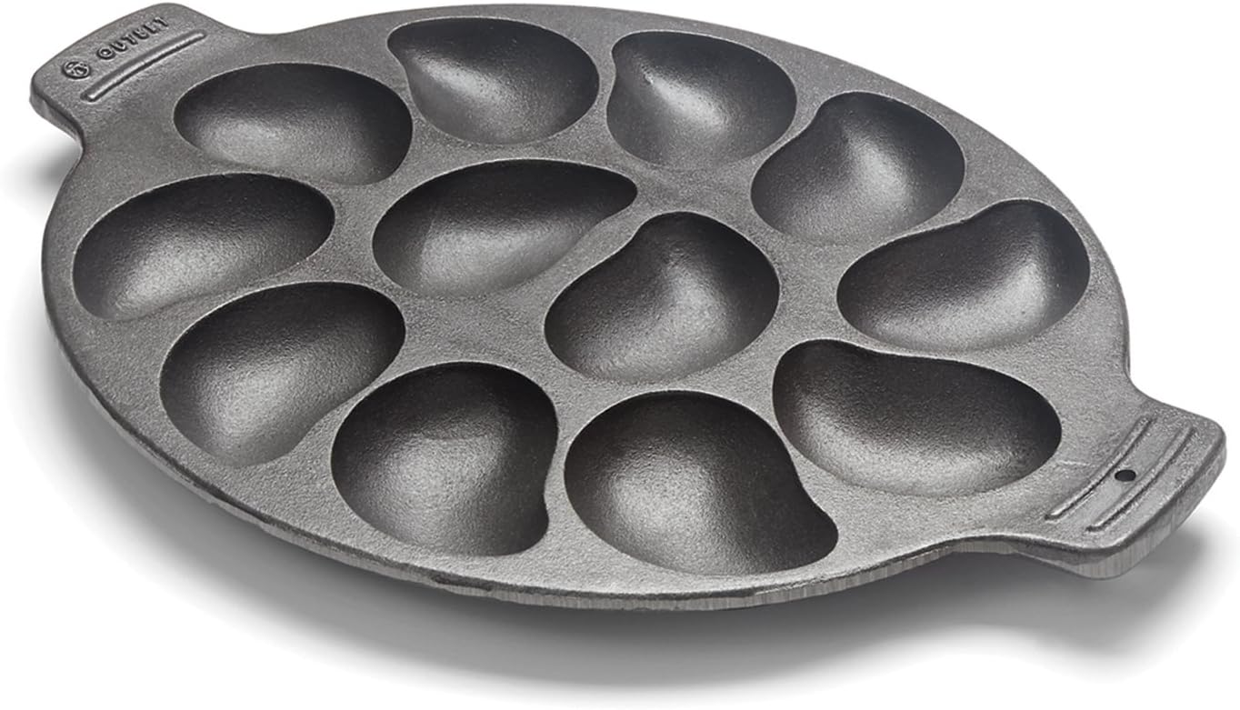 Cast Iron Oyster Grill Pan with 12 Cavities for Perfect Grilling