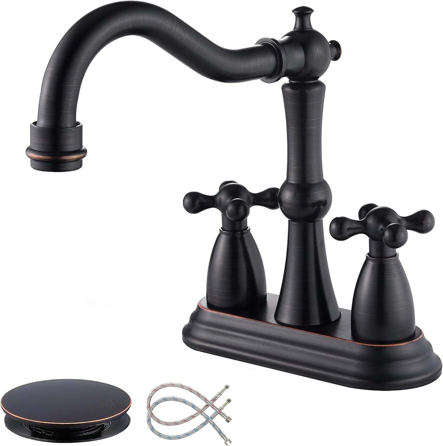 Oil Rubbed Bronze Bathroom Faucet with Antique Design and Drain