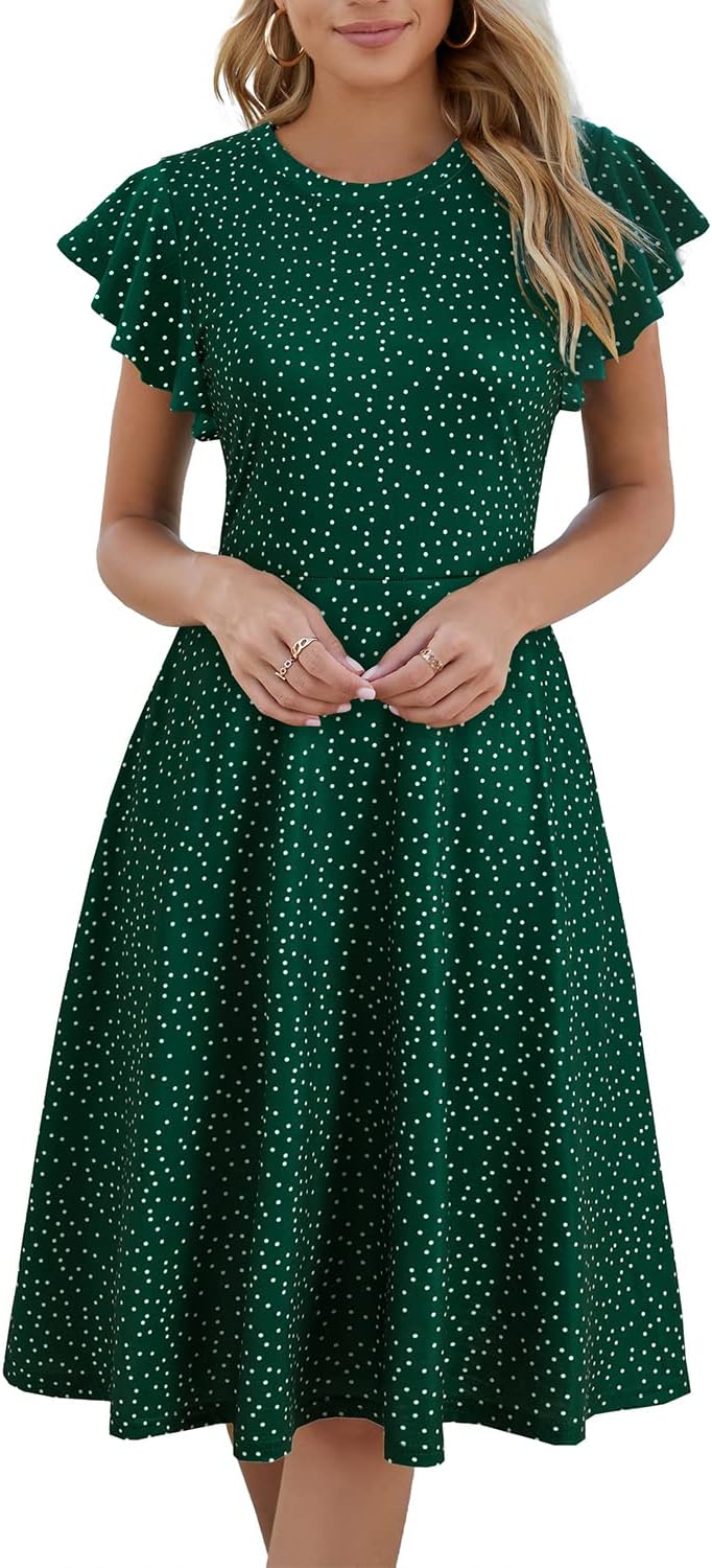 HELYO Women's Semi-Formal Ruffle Sleeves V-Back Cocktail Dress