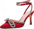 VETASTE Double Bow Pointed Toe Crystal Pumps - Bridal Stilettos