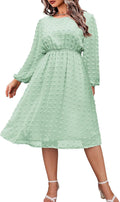 Plus Size Swiss Dot Long Sleeve Chiffon Midi Dress for Women 16W-24W