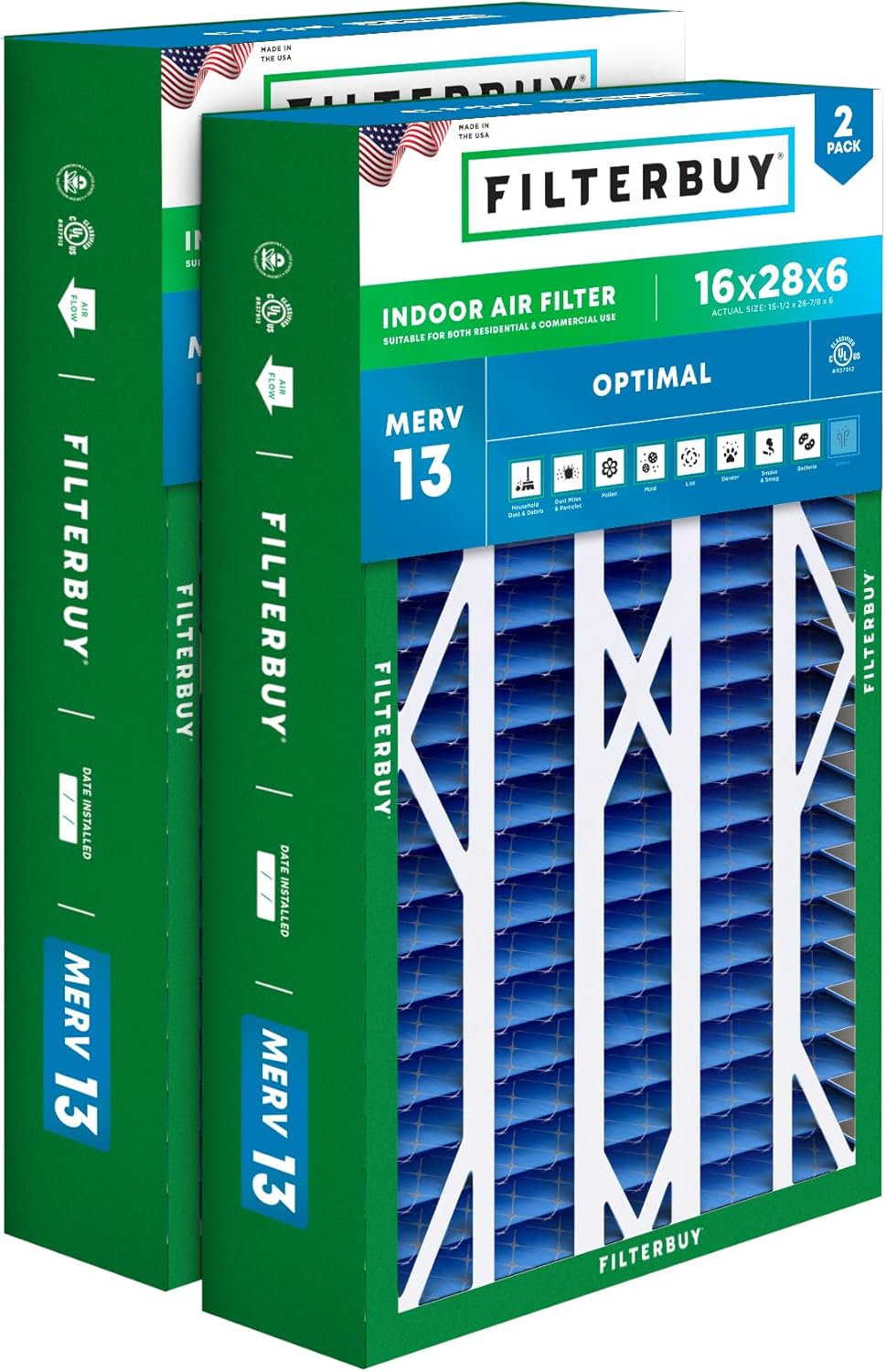 16x28x6 Air Filter MERV 13 for Optimal Smoke & Allergy Defense