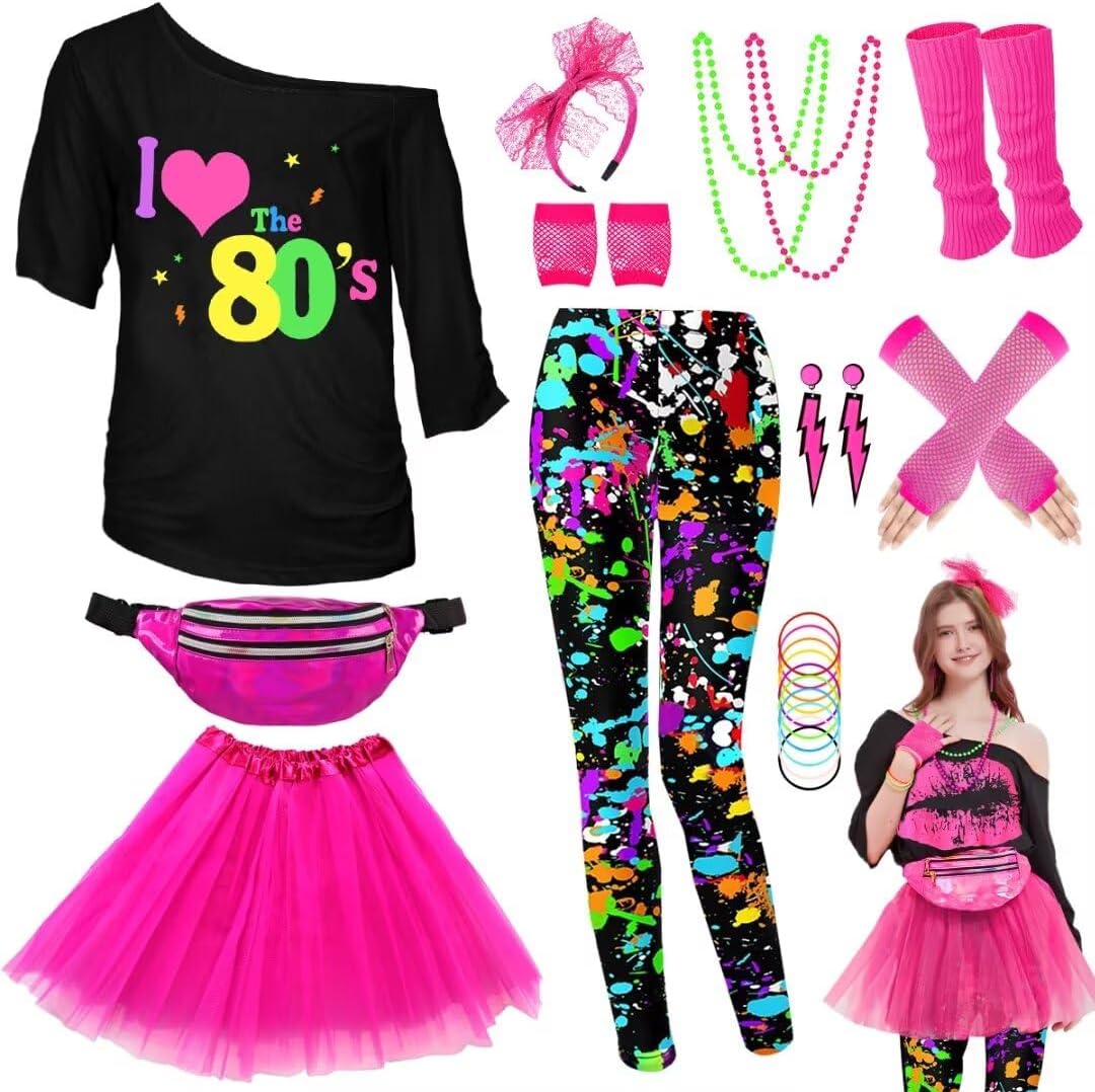 WlLDPARTY 80s Outfit Women Costume Accessories Set for Fun