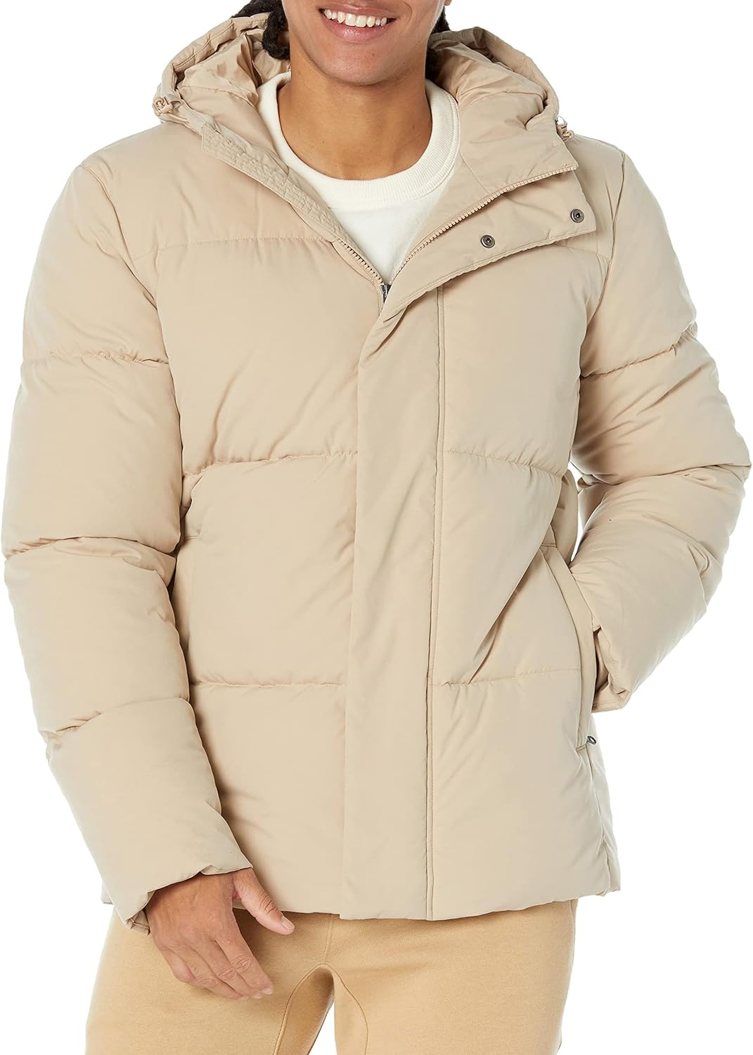 Men's Mid-Length Hooded Puffer Coat for Cold Weather Comfort