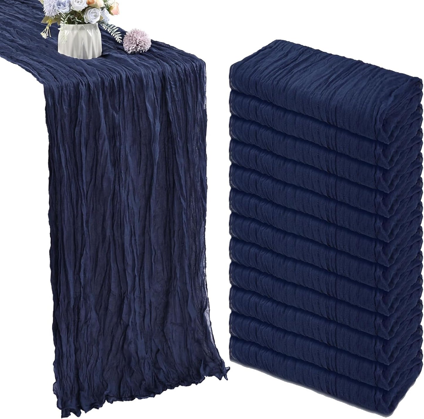 10FT Navy Blue Cheesecloth Table Runner for Elegant Decor