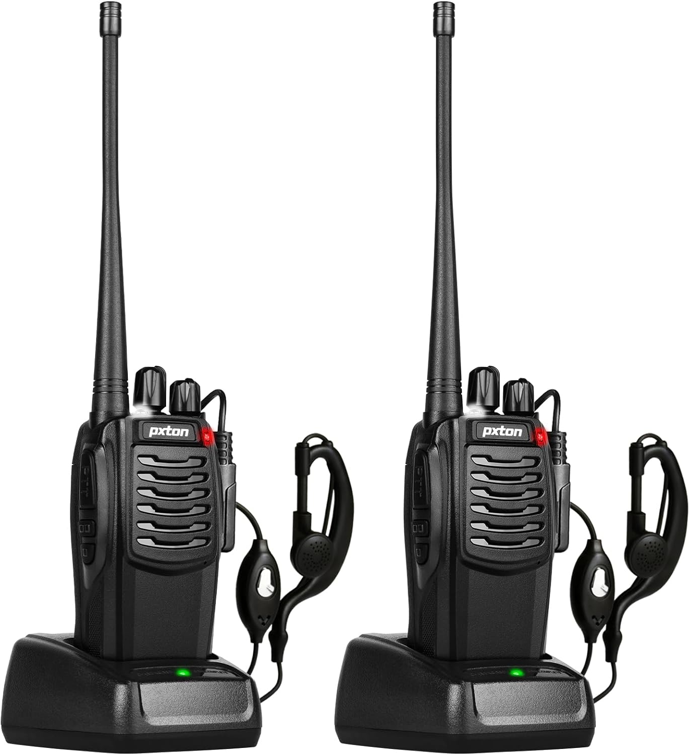 PXton S1 Walkie Talkies: Rechargeable, VOX, Emergency Alarm, Flashlight - 2 Pack