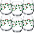 Stemless Christmas Wine Glass Set 6 Pack 12 oz - Festive Entertaining
