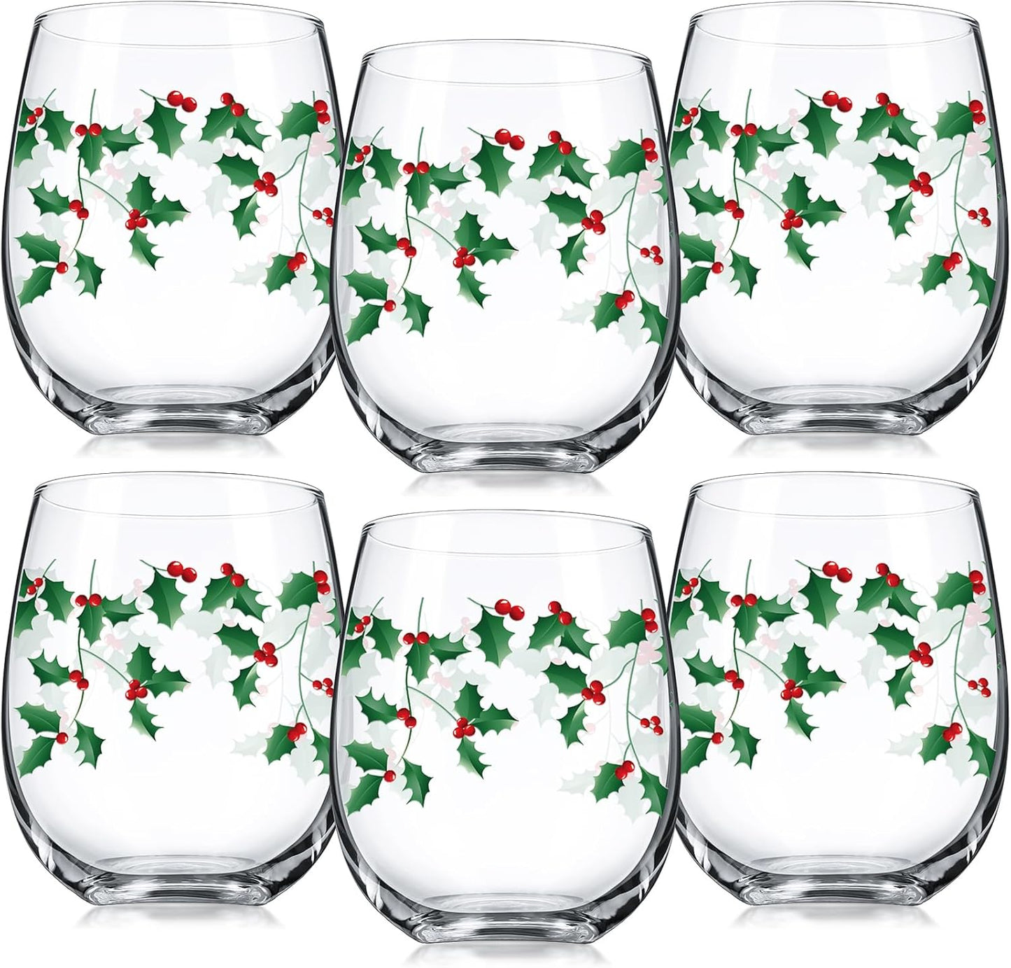 Umigy Set of 6 Christmas Stemless Wine Glasses for Holiday Cheer