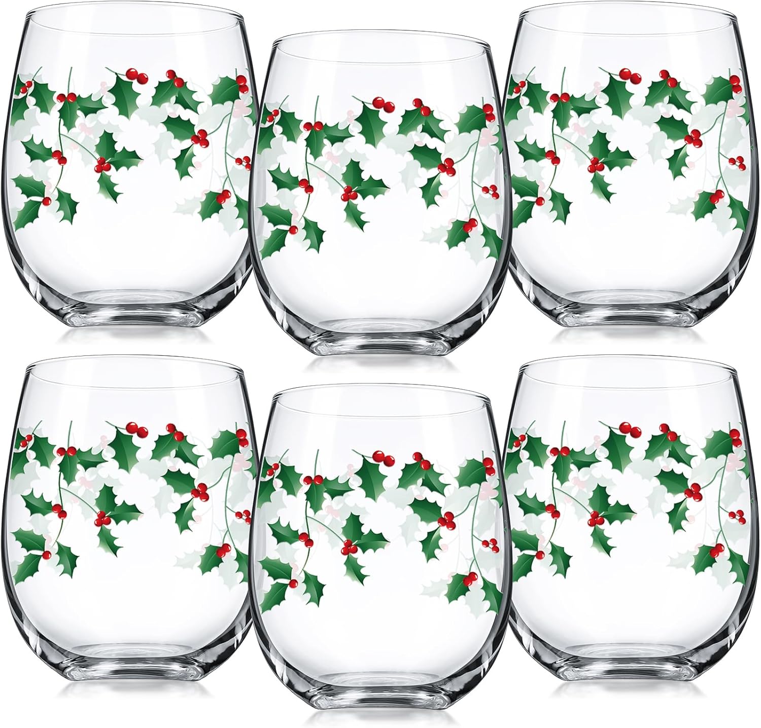 Umigy Set of 6 Christmas Stemless Wine Glasses for Holiday Cheer