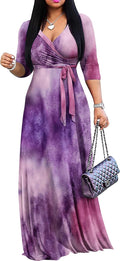 Women's Maxi Dress V-Neck 3/4 Sleeve - Comfortable Bohemian Maxi