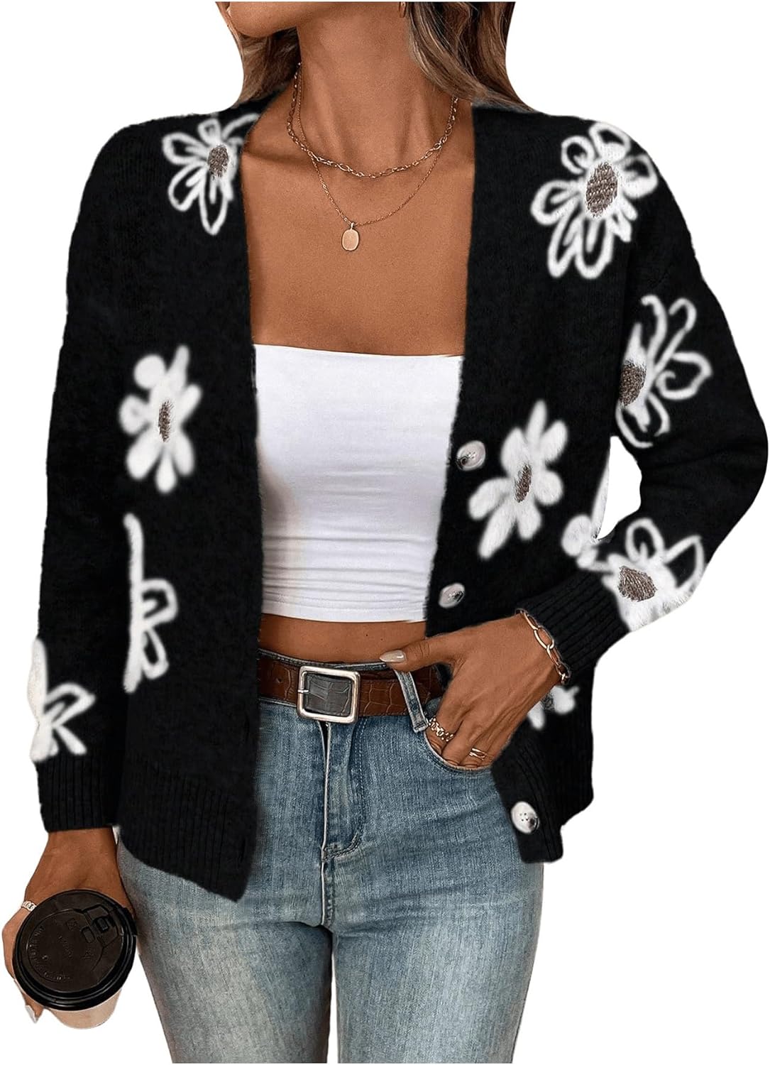 Floral Print Button Down Cardigan for Women - Stylish Knit Outerwear