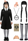 Girls Halloween Costume Black Dress Set with Wig Necklace Socks