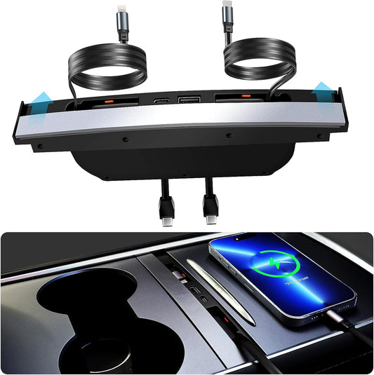 Tesla Model Y/3 4-Port Retractable Charger Hub