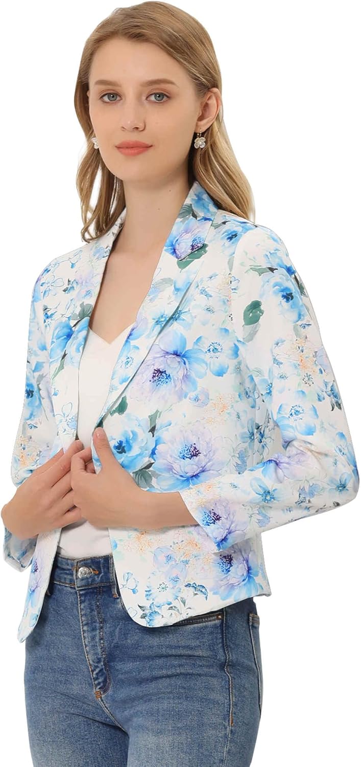 Allegra K Women's Open Front Crop Suit Blazer for Summer Style
