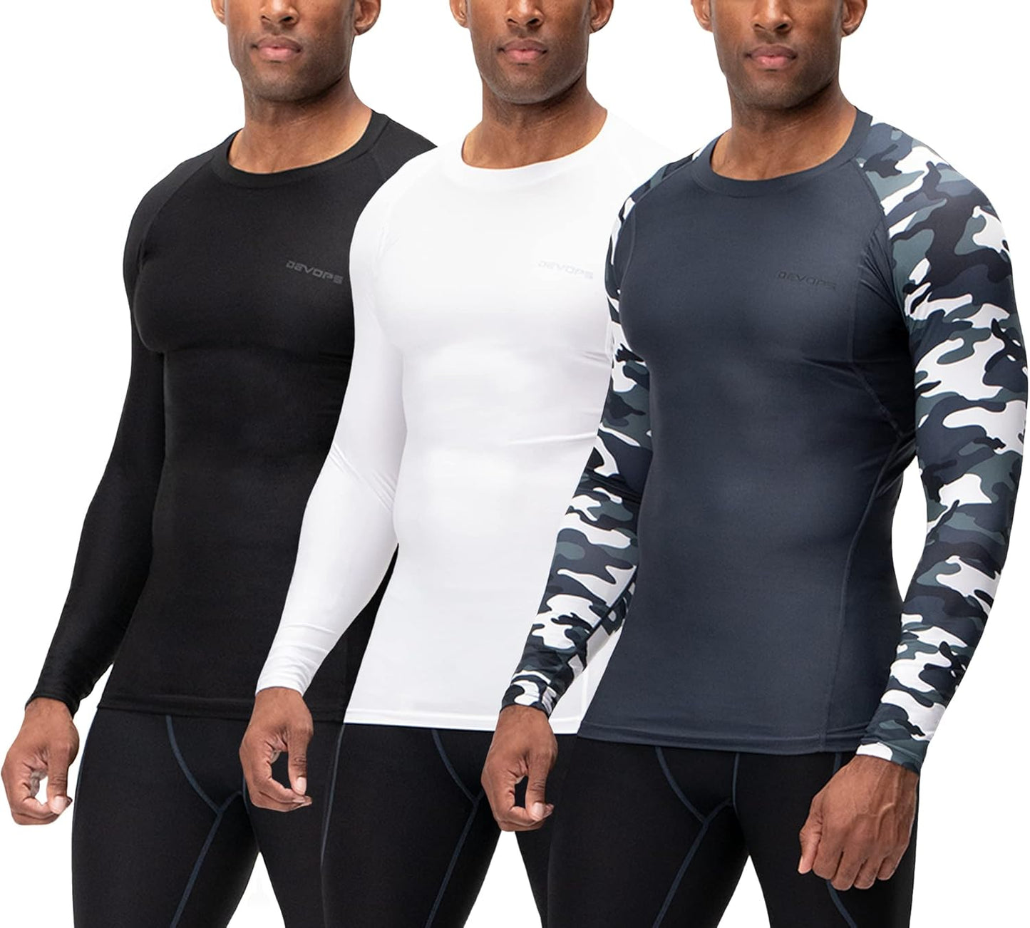 DEVOPS 3 Pack Men's Long Sleeve Compression Shirts for All Seasons