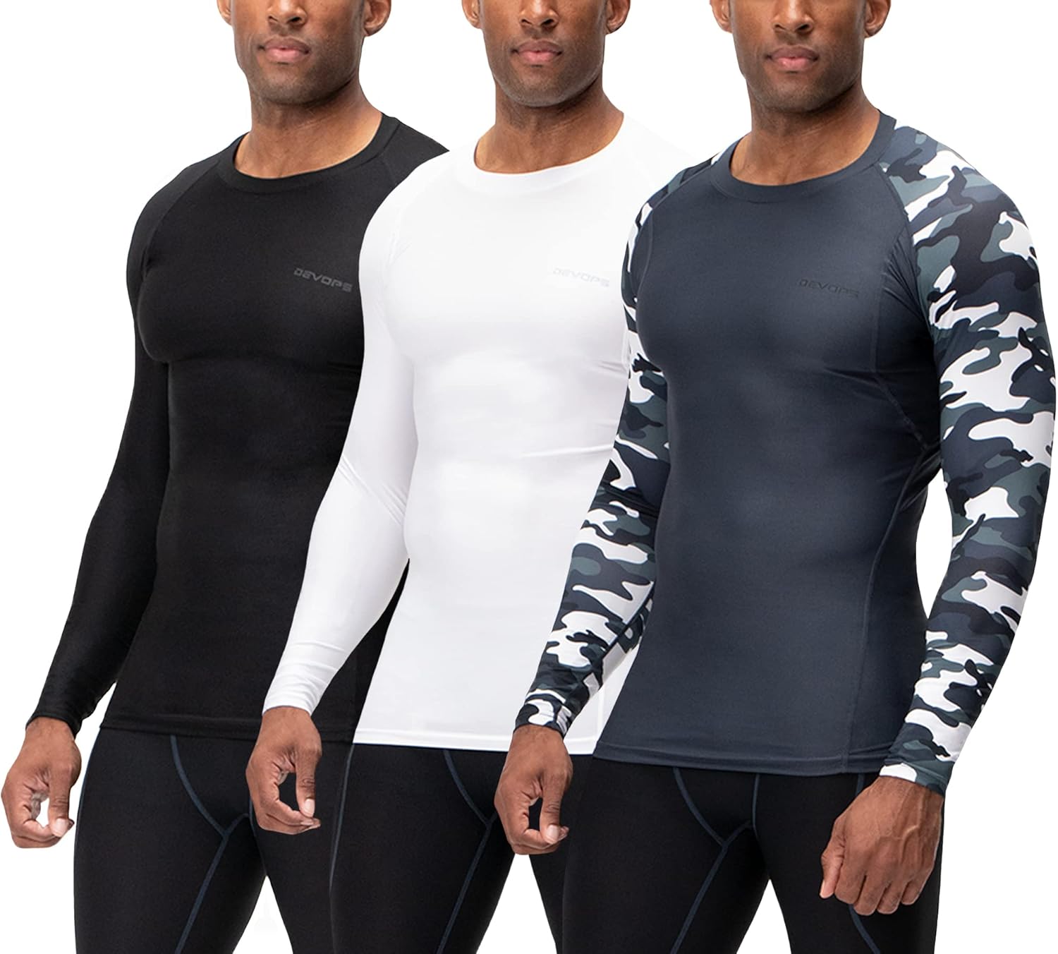 DEVOPS 3 Pack Men's Long Sleeve Compression Shirts for All Seasons