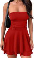 GOKATOSAU Women's Strapless Tube Ruched Waist Mini Dress