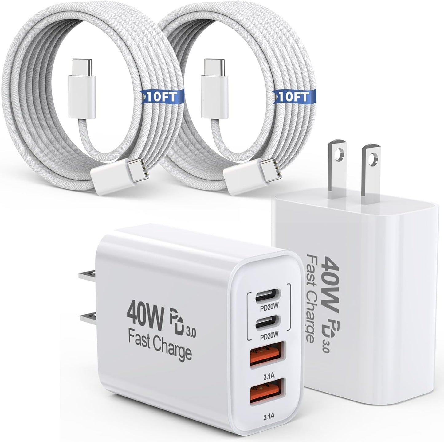 Fast Charge Dazana 10FT USB C to C Cable Set