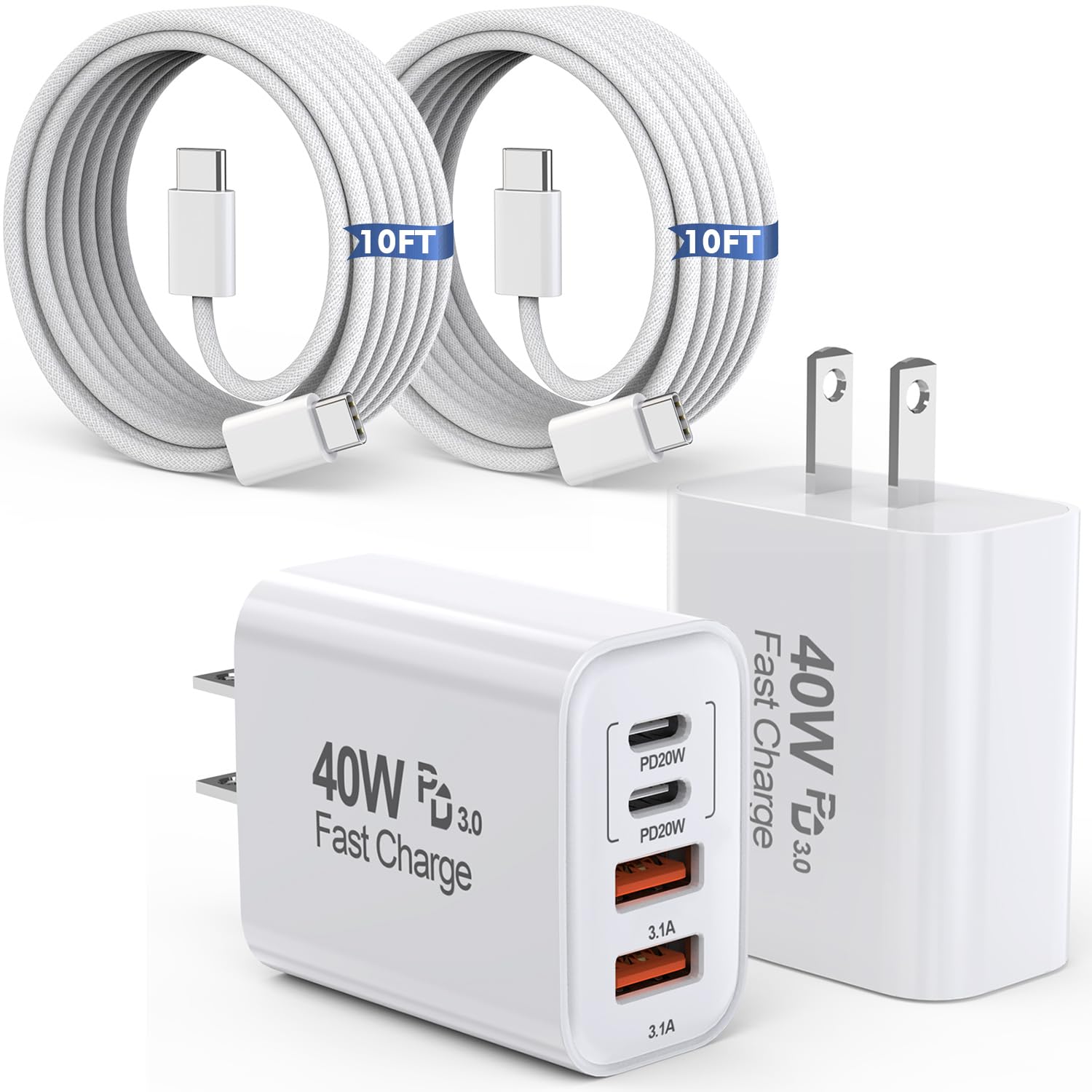 Fast Charge 10FT USB C to C Cable Set for iPhone & iPad