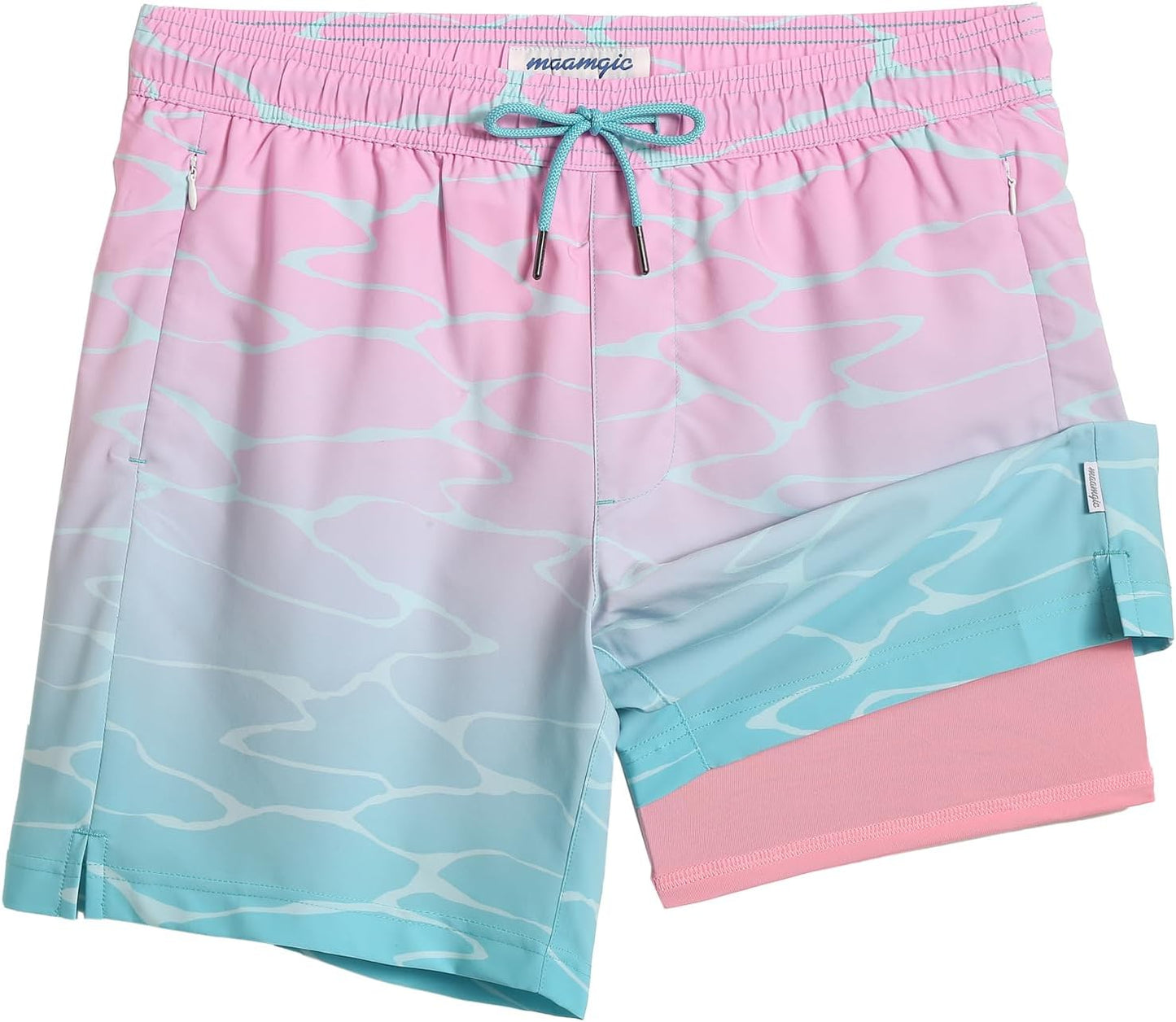 2 in 1 Mens Swim Trunks with Compression Liner for Comfort
