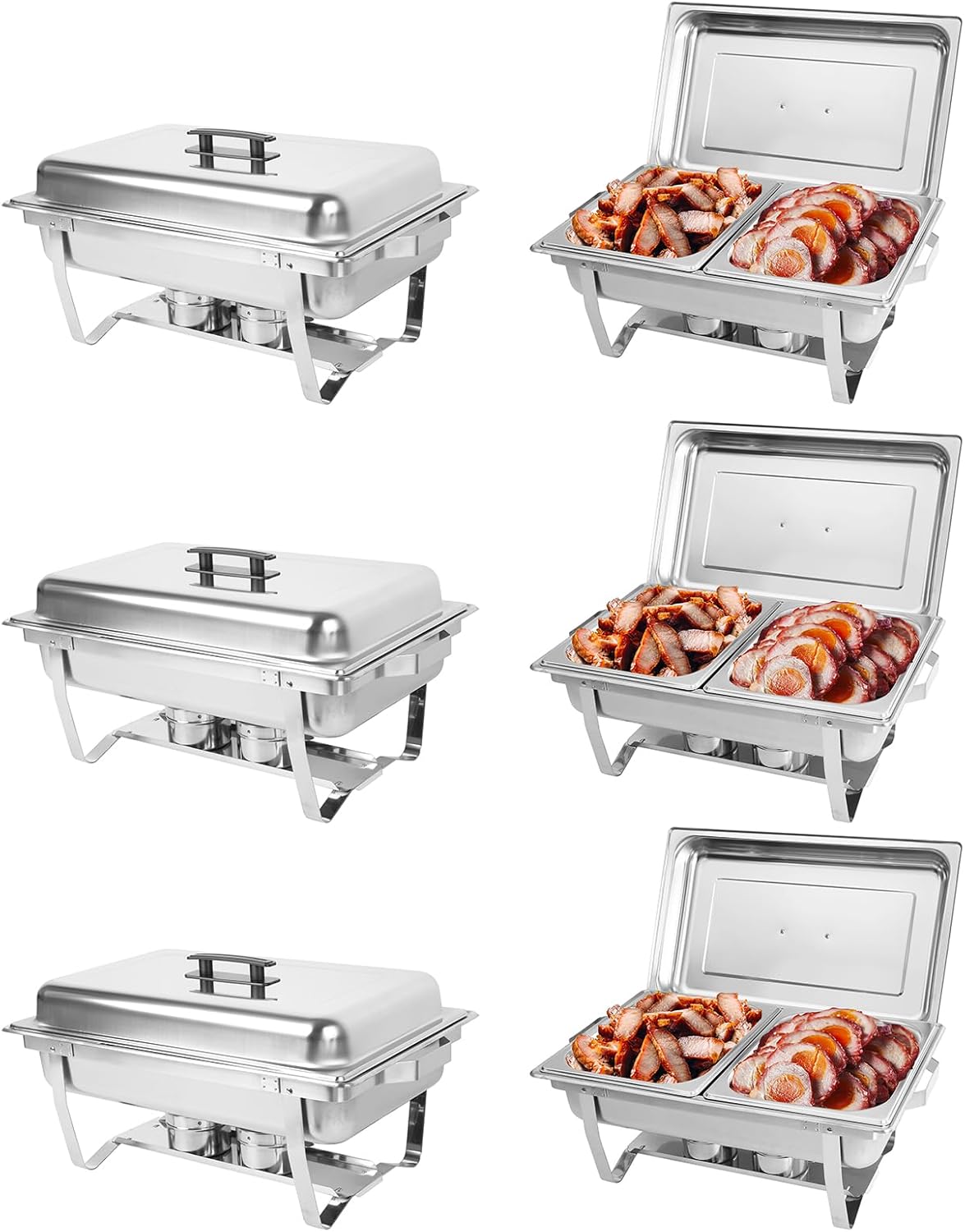 Chafing Dish Buffet Set of 6, 8QT Stainless Steel Rectangular