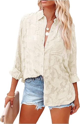 PRETTYGARDEN Women's Chiffon Blouse Elegant Long Sleeve Shirt