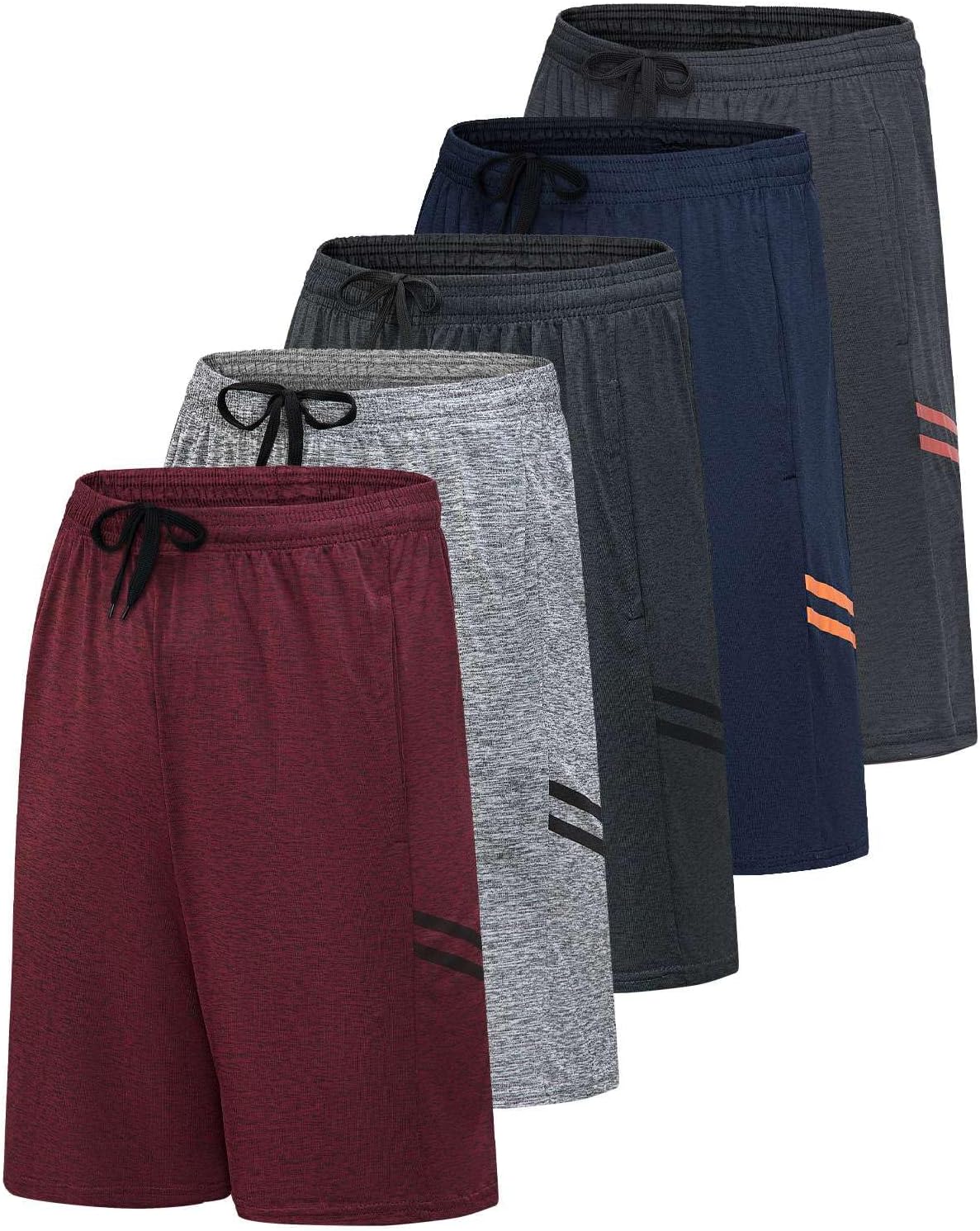 Real Essentials Mens 5 Pack 9in Dry-Fit Shorts for Active Wear