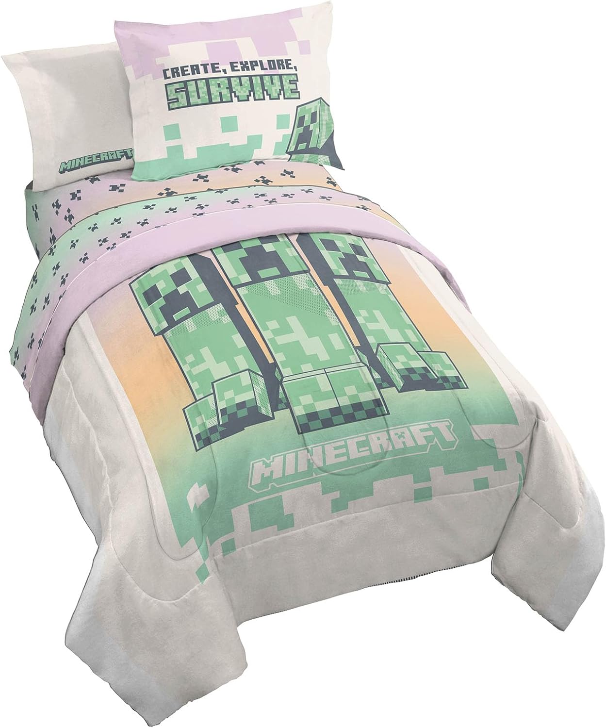 Minecraft Creeper Full Comforter Set - 7 Piece Bedding Set