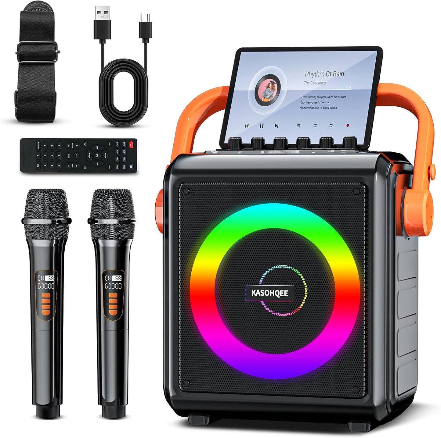 Karaoke Machine with 8000mAh Battery and 2 Microphones