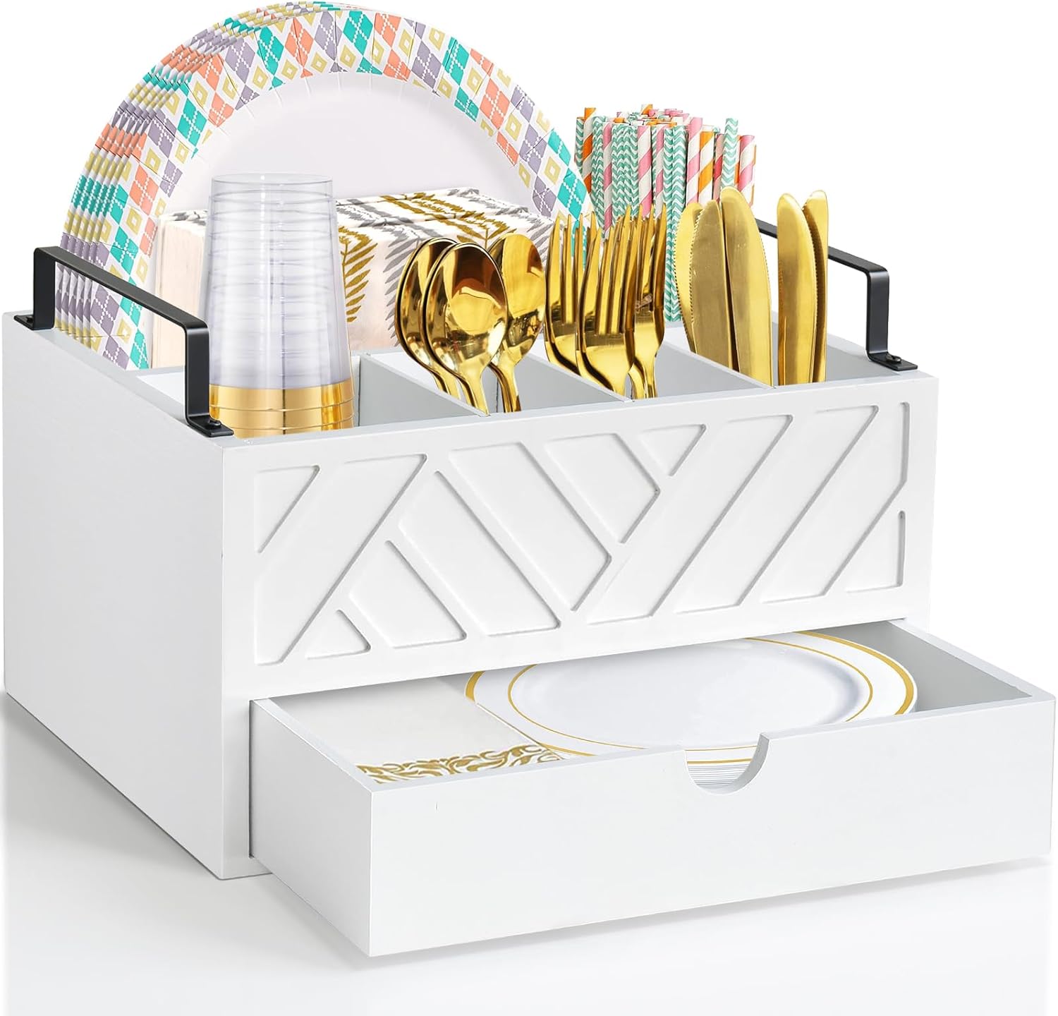 Paper Plate Dispenser with Drawer for Kitchen Counter Use