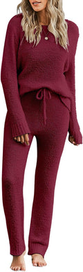 luvamia Women's Casual Pajama Set Fuzzy Fleece Knitted