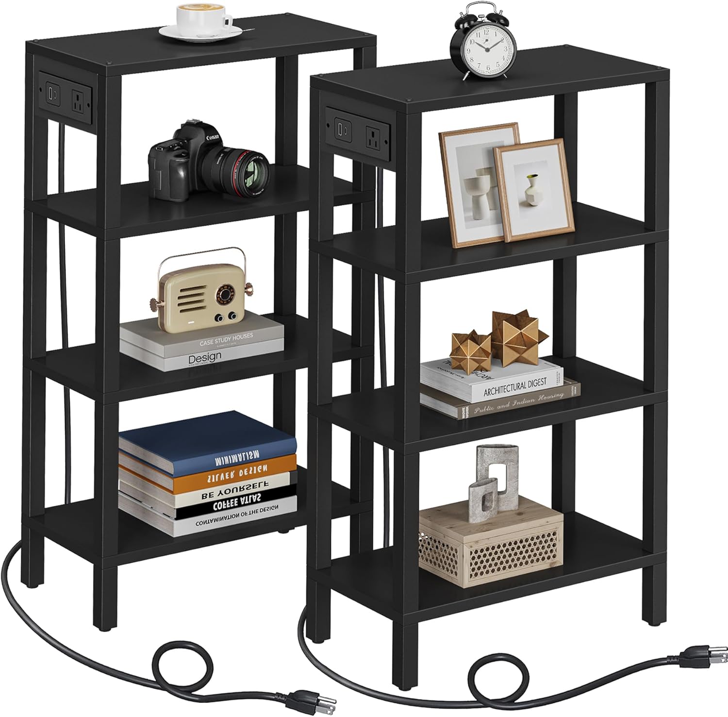 Narrow Side Table with Charging Station and USB Ports for Small Spaces