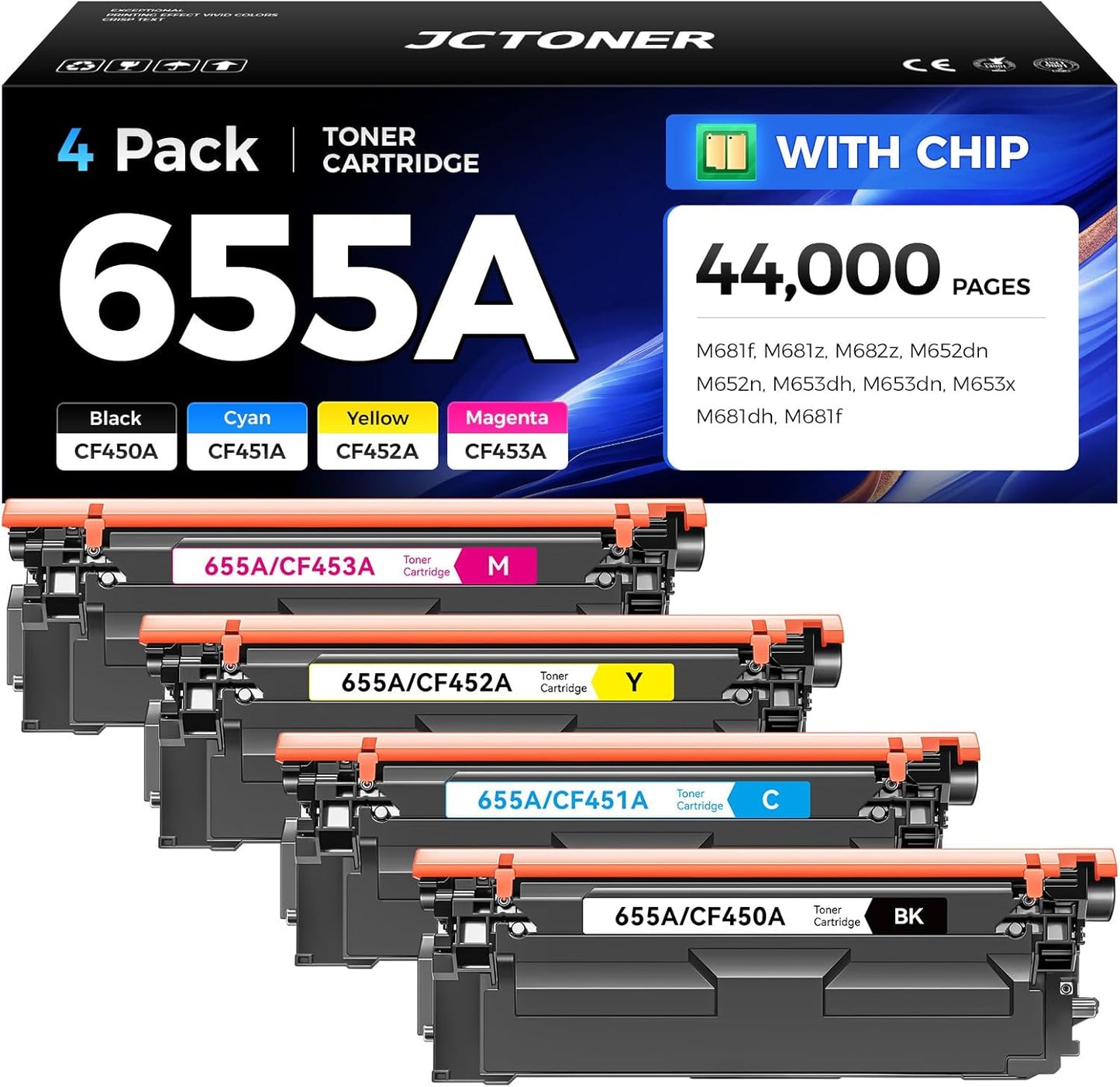 High Yield 655A Toner Cartridge Set 4-Pack for HP Printers