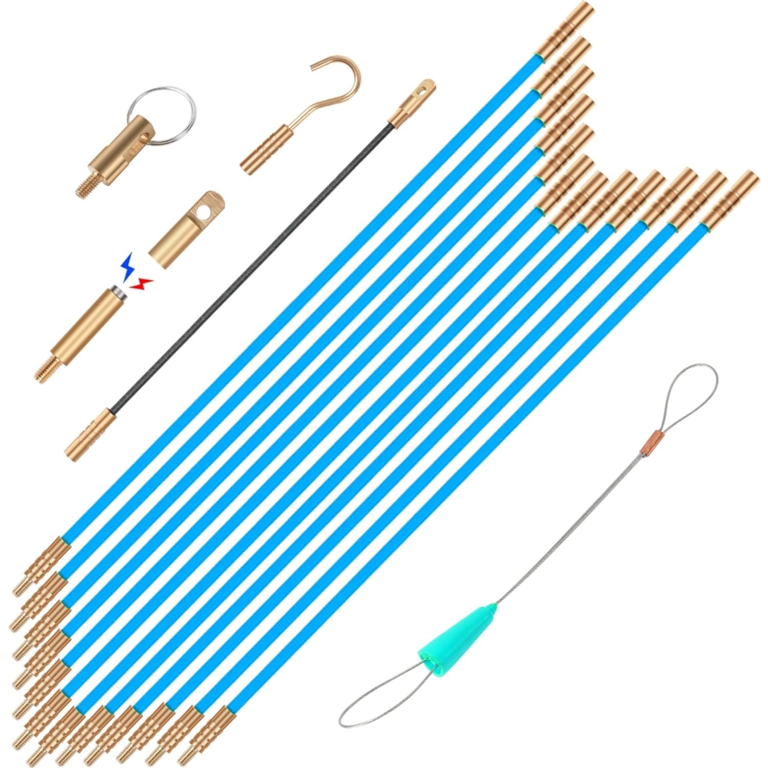 Glow Rods Wire Pulling Kit - 6 Attachments | 16.8FT Fiberglass | GURADESIGN
