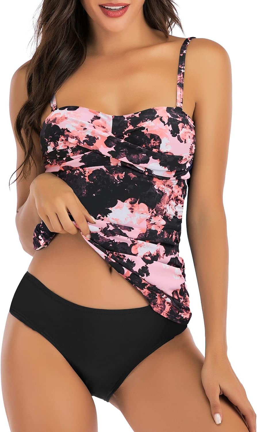 Shuangyu Women's Twist Front Bandeau Tankini Set for Summer Fun