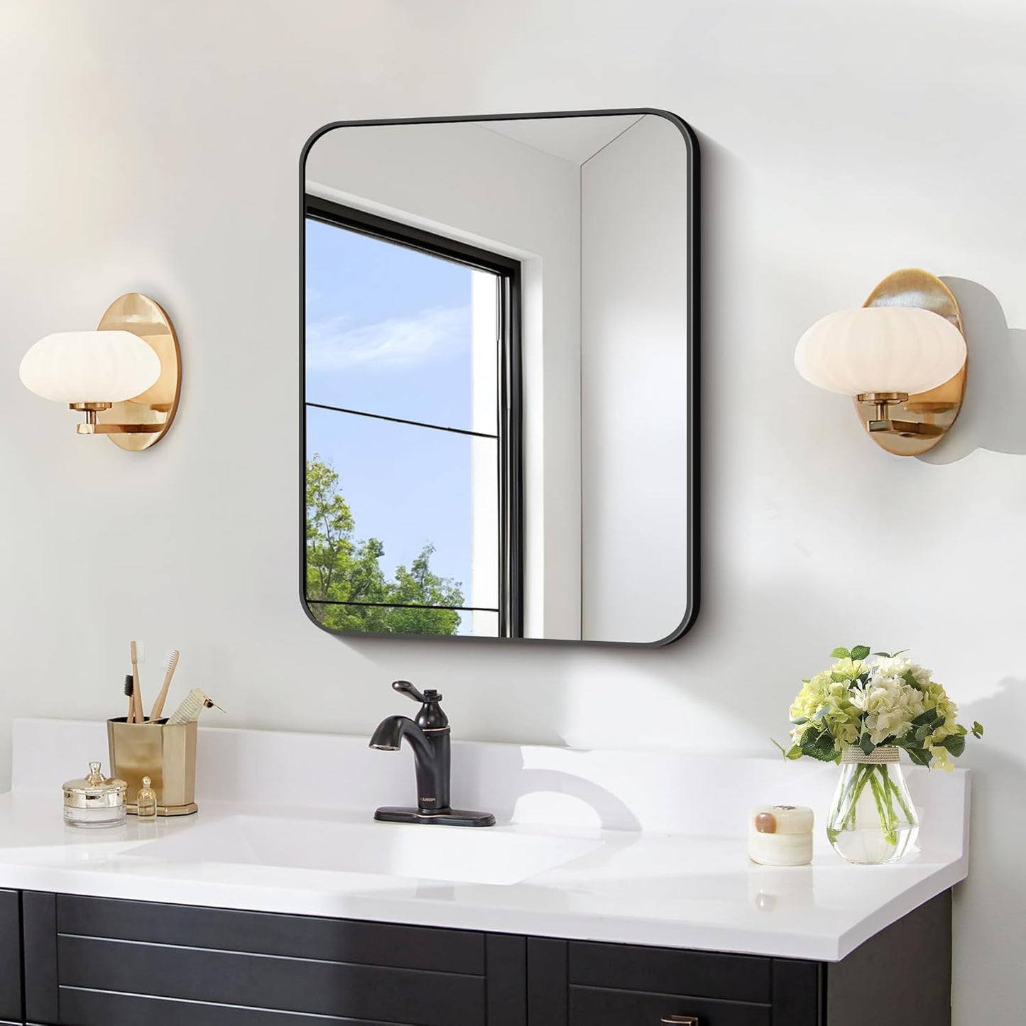 FORBATH Bathroom Mirror 18x24 Inch Black Rectangular Design
