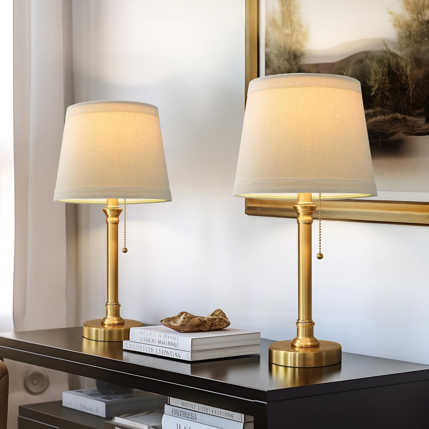 Oneach Modern Gold Brass Table Lamp Set of 2 for Home Decor