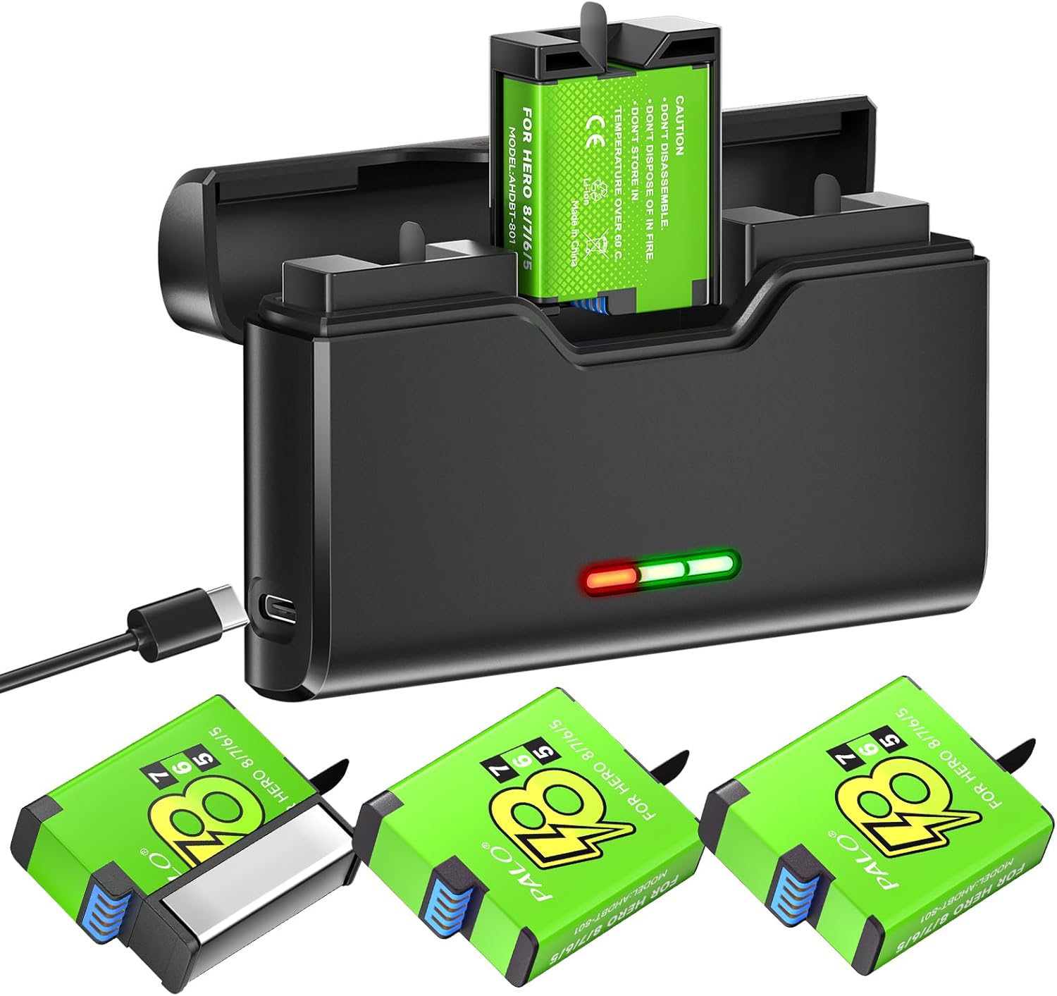 Palogreen 3 Pack 1800mAh Battery for GoPro Hero 8/7/6/5