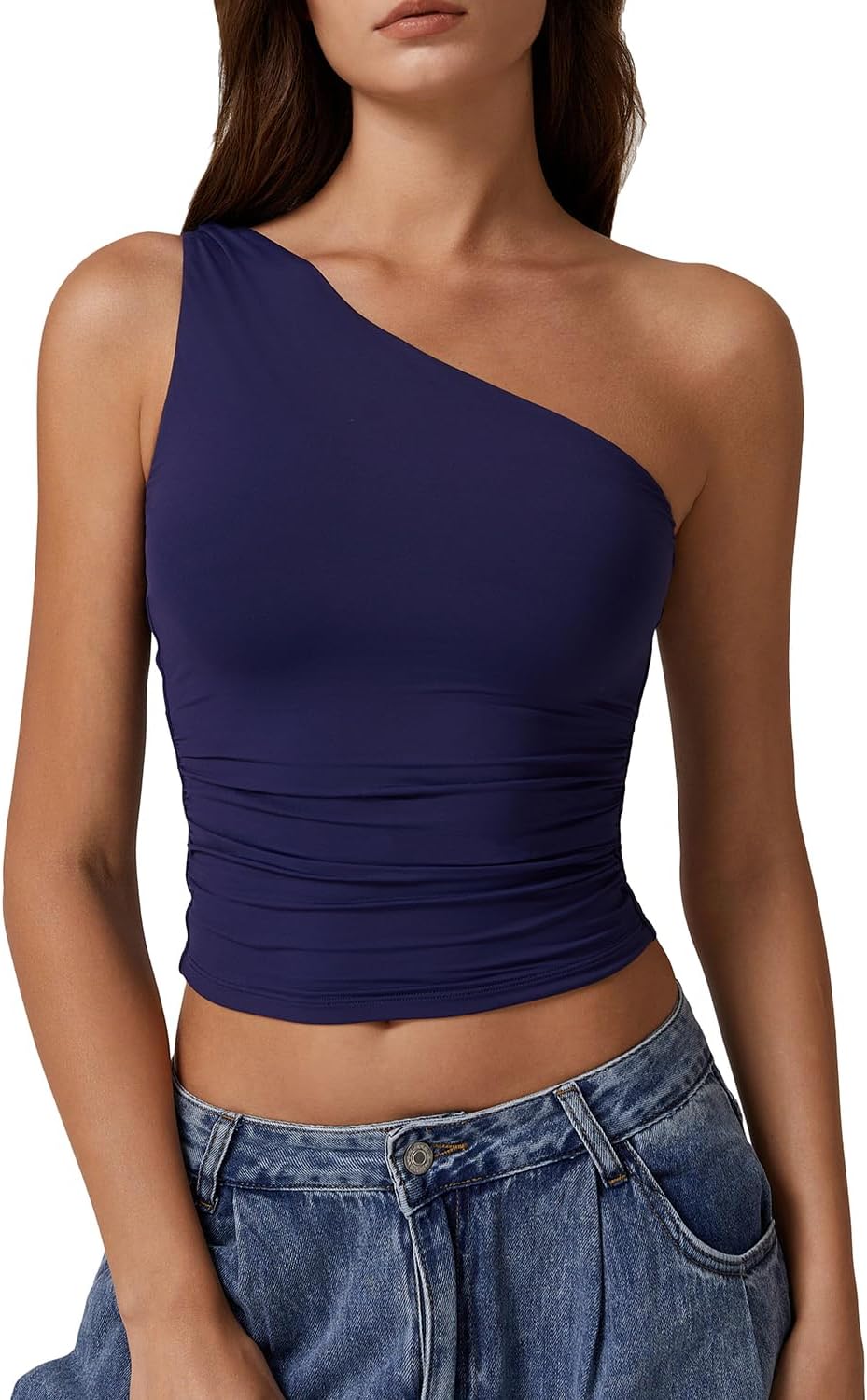 QINSEN Women's One Shoulder Tank Tops for Trendy Summer Style