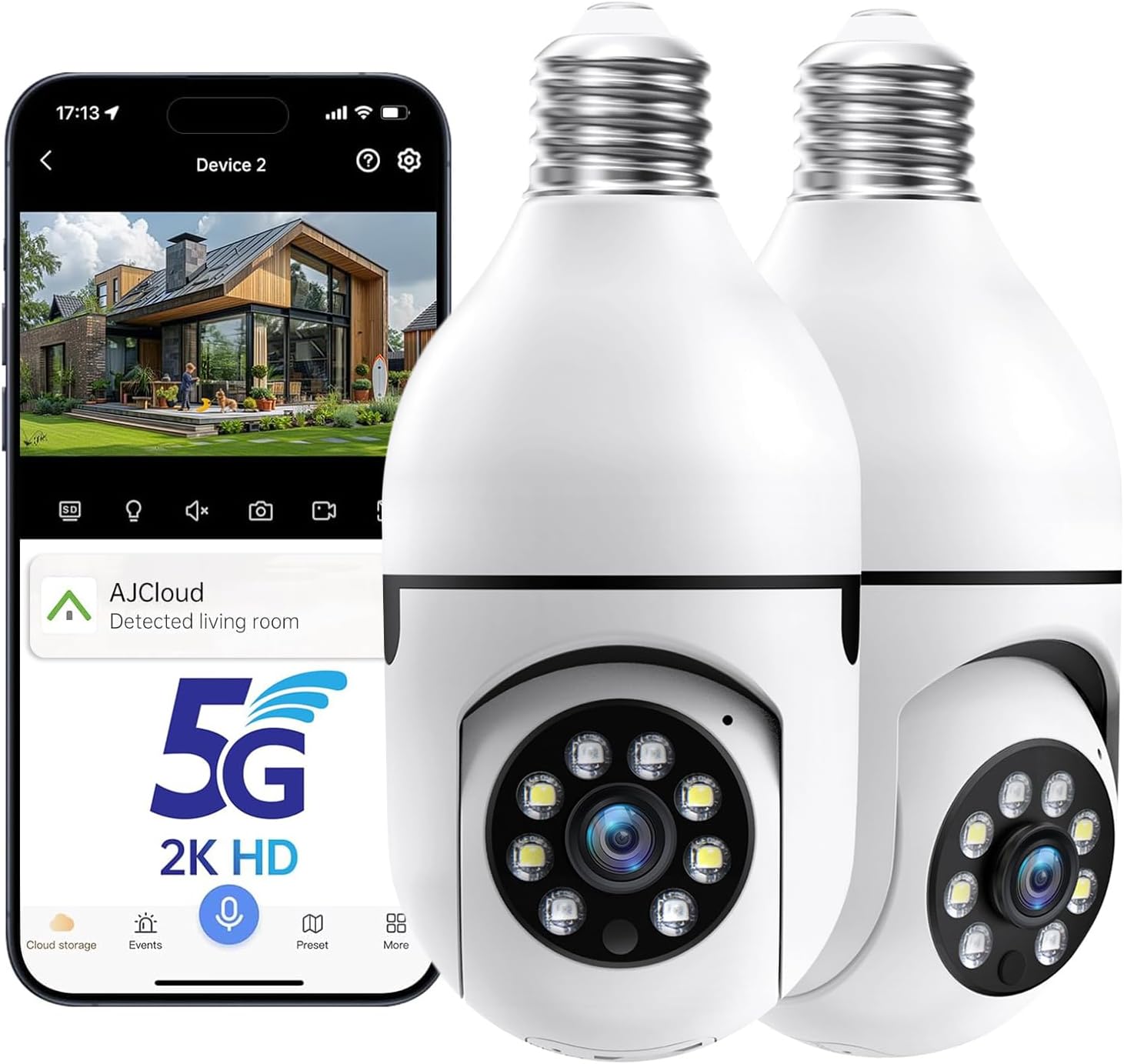 Light Bulb Security Cameras Outdoor with 2K Ultra HD Night Vision